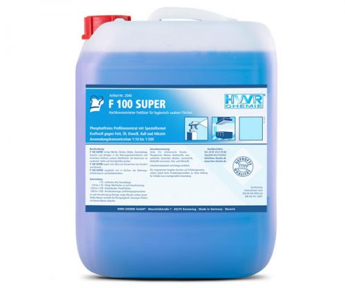 Fettlöser - F 100 SUPER ist der phosphatfreie Fettlöser für die hygienische Reinigung von Arbeitsflächen, Wänden, Decken, Böden, Fliesen etc.