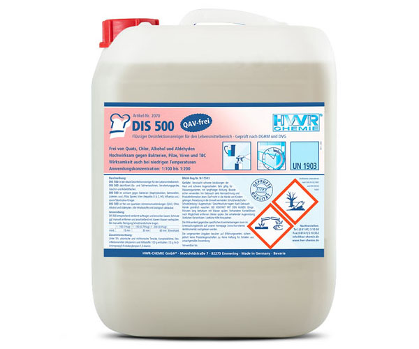 Desinfektionsreiniger - DIS 500 hochkonzentriert, für Eis- und Sahnemaschinen, Verarbeitungsgeräte, Arbeitsflächen und Geschirr.