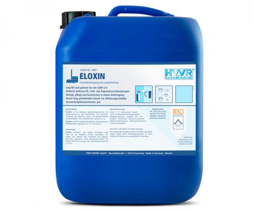 ELOXIN ist ein abrasiver Fassadenreiniger mit Konservierung für alle Metallflächen aus eloxiertem Aluminium und Edelstahl, pulver- und lackbeschichtete Aluminiumoberflächen, Türen, Fensterrahmen, Jalousien und vieles mehr.