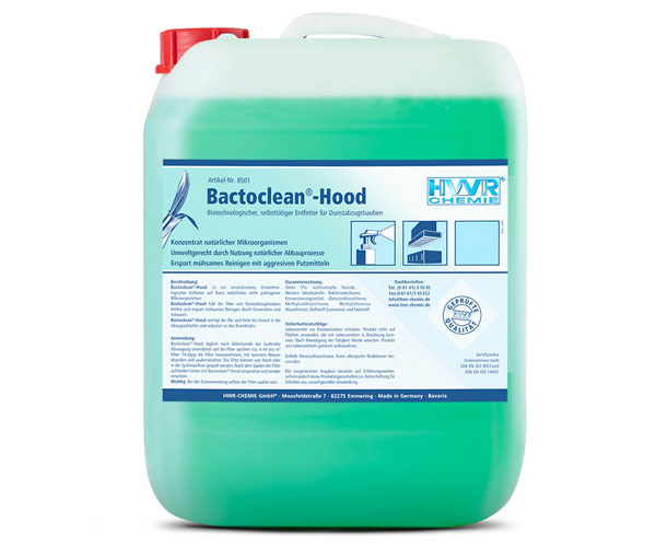 Biotechnologischer Entfetter - Bactoclean-Hood ist der biotechnologische Entfetter für dauerhaft saubere Dunstabzüge.