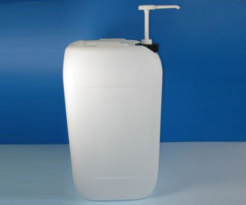 Dosierpumpe für 20-Liter-Kanister, DIN 61 Gewinde, Kunststoff, chemikalienbeständig, pro Hub ca. 30 ml.