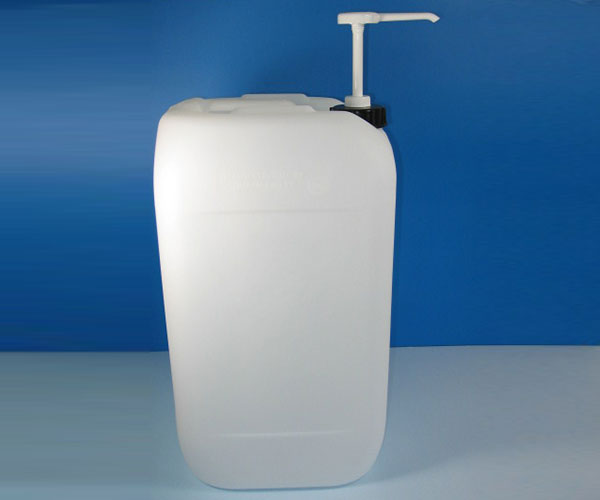 Dosierpumpe für 20-Liter-Kanister, DIN 61 Gewinde, Kunststoff, chemikalienbeständig, pro Hub ca. 30 ml.