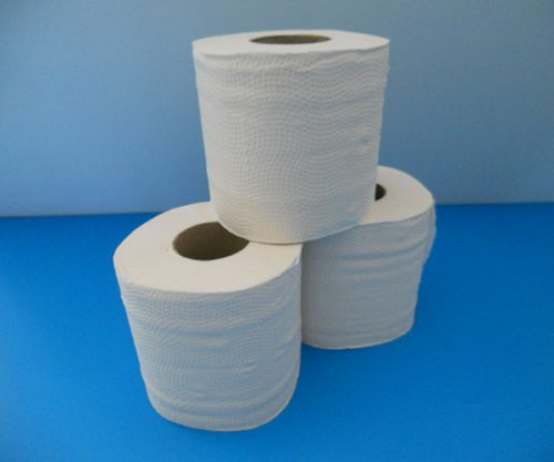 Toilettenpapier zweilagig, naturweiß, recycled, Blattmaß 11,0 x 9,6 cm, 259 Blatt pro Rolle, 64 Rollen pro VPE, 33 VPE pro Palette.