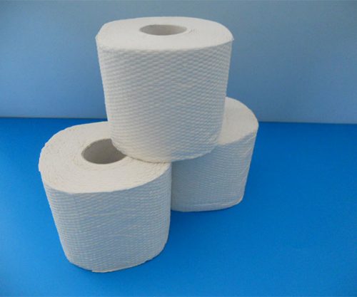 Toilettenpapier dreilagig, aus Zellstoff, Blattmaß 11 x 9,5 cm, EU Ecolabel, 250 Blatt pro Rolle, 72 Rollen pro VPE, 21 VPE pro Palette.