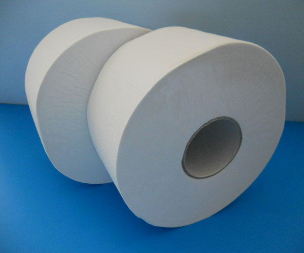 Toilettenpapier zweilagig Großrolle Mini, hochweiß, 170 m pro Rolle (557 Abrisse), 12 Rollen pro VPE, 48 VPE pro Palette.