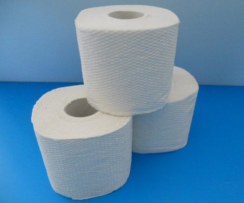 Toilettenpapier dreilagig, weiß, Topa Zellstoff, Blattmaß 12 cm * 9,7 cm, 200 Blatt pro Rolle, 48 Rollen pro VPE, 26 VPE pro Palette.