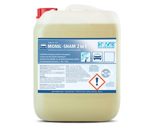 Autoshampoo mit Schnelltrocknungseffekt MONIL®-SHAM 2in1 ist das ideale Autoshampoo mit Schnelltrocknunseffekt für alle Waschanlagen, ist pH-neutral - dadurch besonders schonend zu Lack und Kunststoff, hochkonzentriert - dadurch besonders sparsam in der Verarbeitung. 